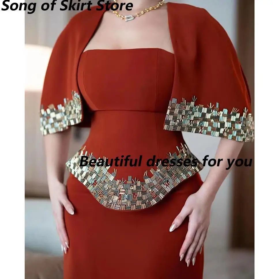 

Elegant Strapless Mermaid Evening Dress with Jacket Sequin Jersey Floor Length Formal Party Dresses Prom Gown Customized