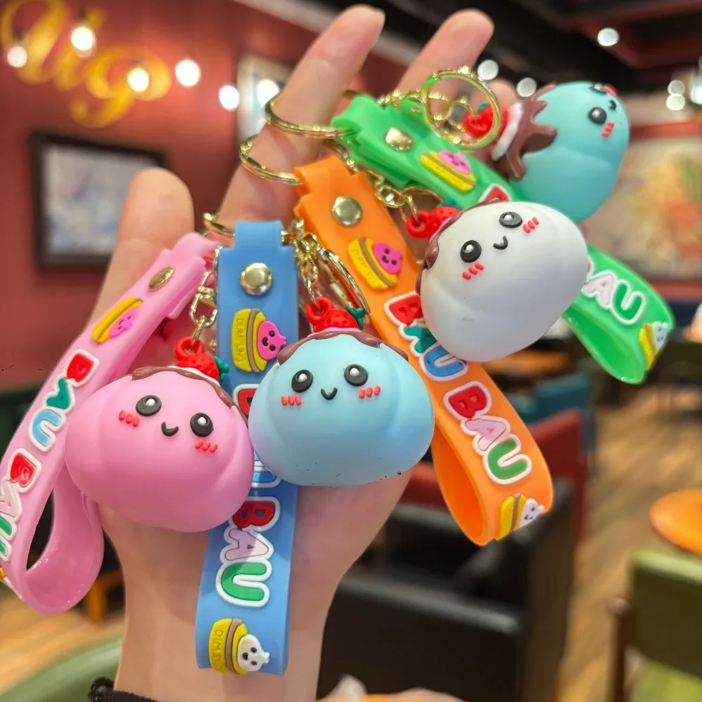 4/8/16 Pcs Cute 3D Pumpkin Bun PVC Keychain, Colorful Silicone Wrist Strap Bag Charm, Cartoon Food‑Shaped Pendant Gift for Women
