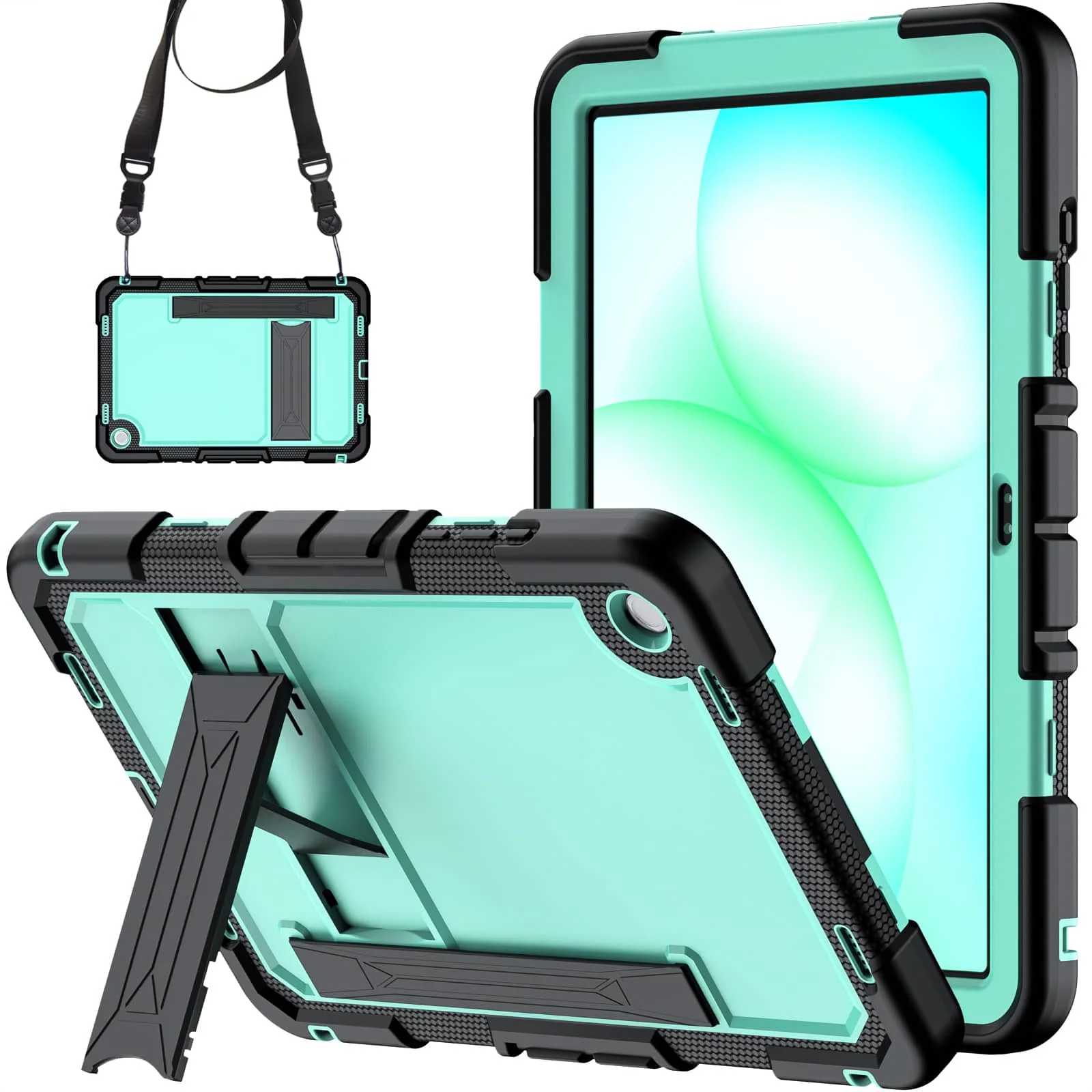 Rugged Shockproof Case for Samsung Galaxy Tab A9 Plus A11 Plus 11'', Heavy Duty Cover with Shoulder Strap, Kickstand & Hand Grip