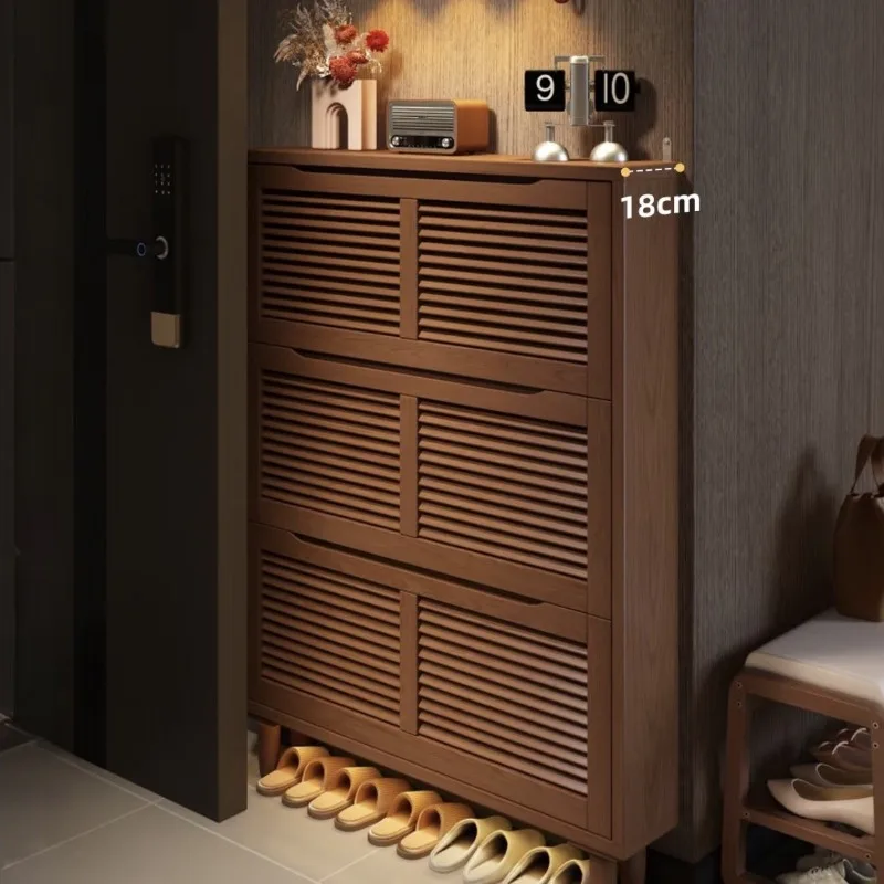 Ultra-thin solid wood shoe cabinet, doorway integrated cabinet, tipper, household door, corridor with entrance cabinet, narrow c