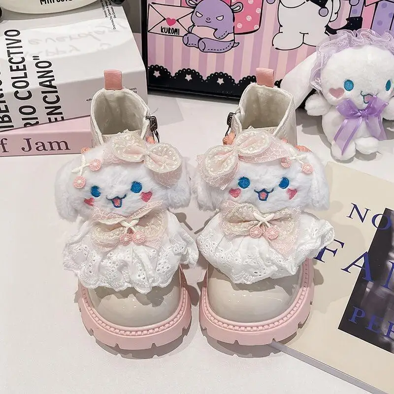 

Сапоги Cinnamoroll в стиле аниме Kawaii Sanrio Martin, осенне-зимние милые короткие сапоги с героями мультфильмов, обувь принцессы, подарки для детей