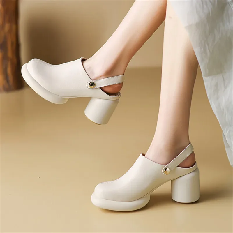 2023 New Summer Slippers Summer Shoes Round Toe Mules High Heels Sandals for Women Handmade Two Ways To Wear Platform Sandals