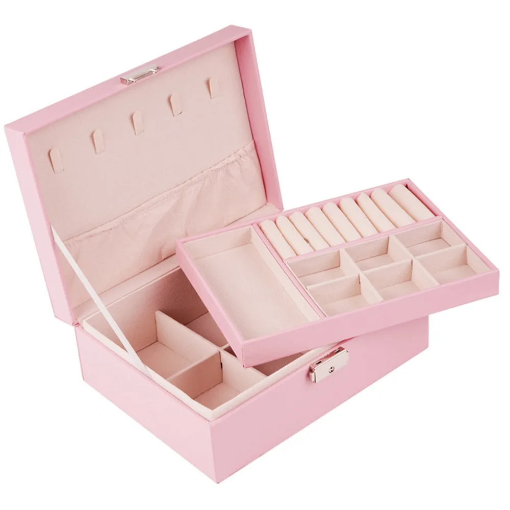 

Two-layer Jewelry Storage Box PU Leather with Lock Catch Jewelry Organizer Travel Jewelry Box​ Earring & Storage​