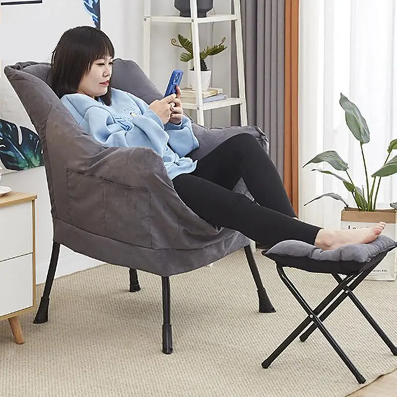 

Reading Chair With Ottoman Soft Grey Sofa Chair With Foldable Footrest Bedroom Supplies For Comfortable Rest Non-Slip Strong