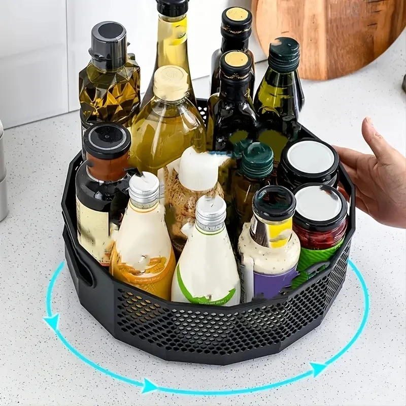 

1pc360 ° rotating plastic storage rack bathroom bathroom storage rack kitchen food oil seasoning bottle storage rack fruit tray
