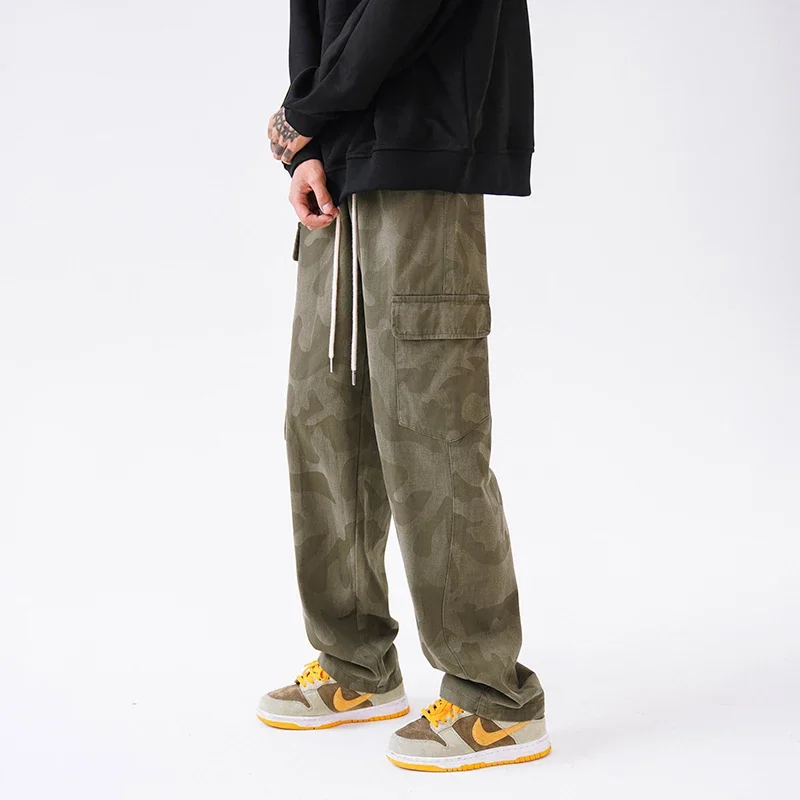 2022 New Men's Workwear South Korea Fashion Jogging Pants Hip Hop Loose Pants Military Green Casual Pants Multi Pocket Camo