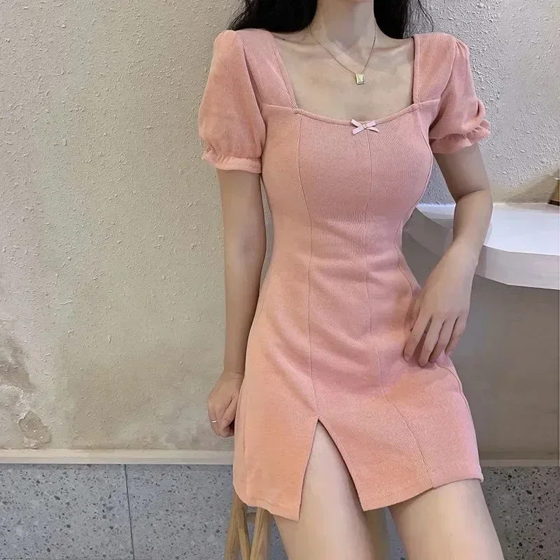 

Elegant Pink Women's French Dress Summer New Style Waist-fitted Short Skirt Slim Fit Shape-wearing Mini Black Dress