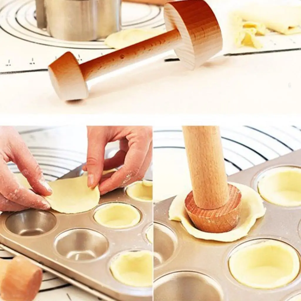 100Pcs DIY Wooden Tart Pastry Tamper Mini Pan Mold Double Sides Durable Egg Tart Maker Mould Pastry Pusher Baking Eggtart Mold