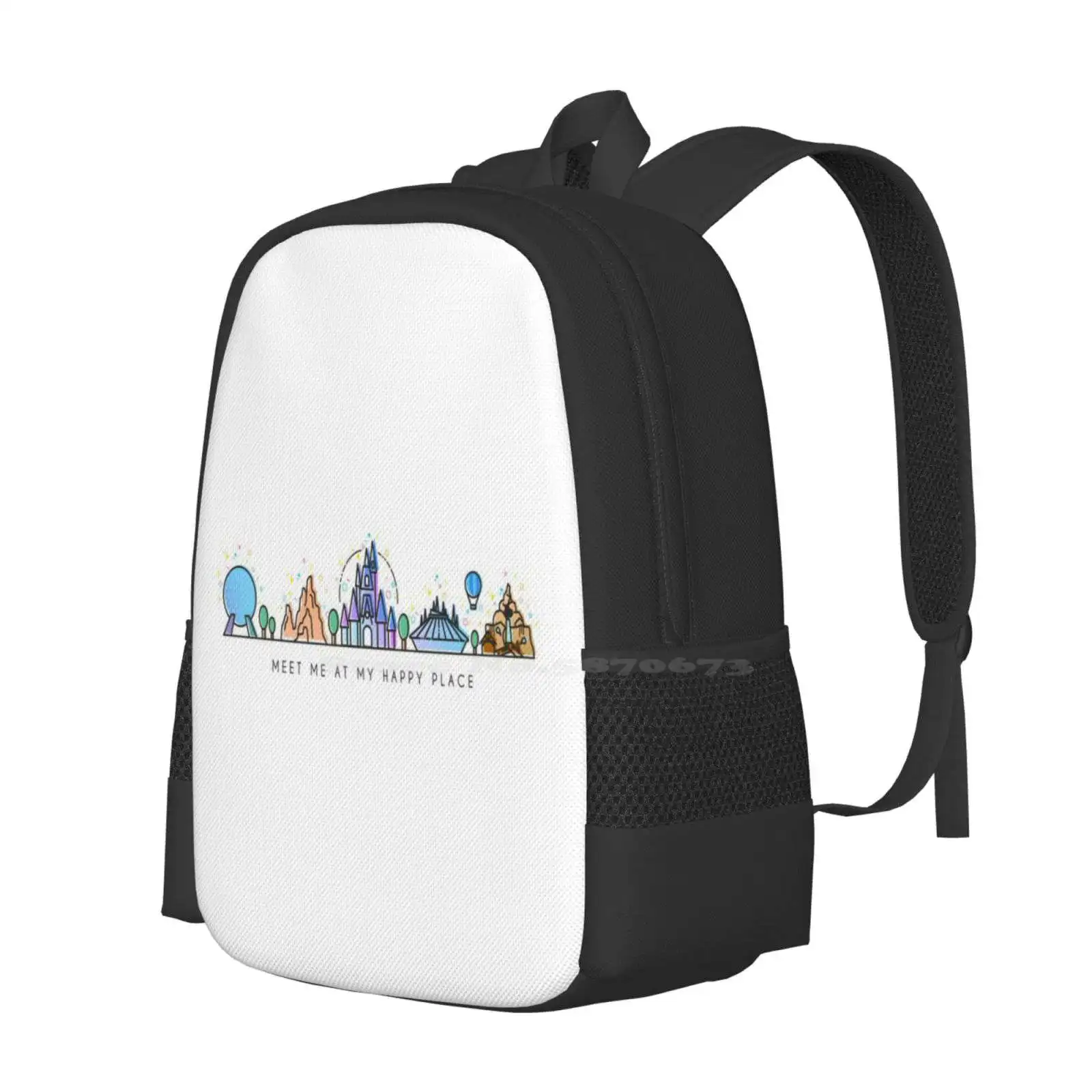 Mochila con diseño de ilustración de parque temático de Orlando para hombres, mujeres, niñas, mundo adolescente, Wdw Park, Meet Me At My Happy Place Vector