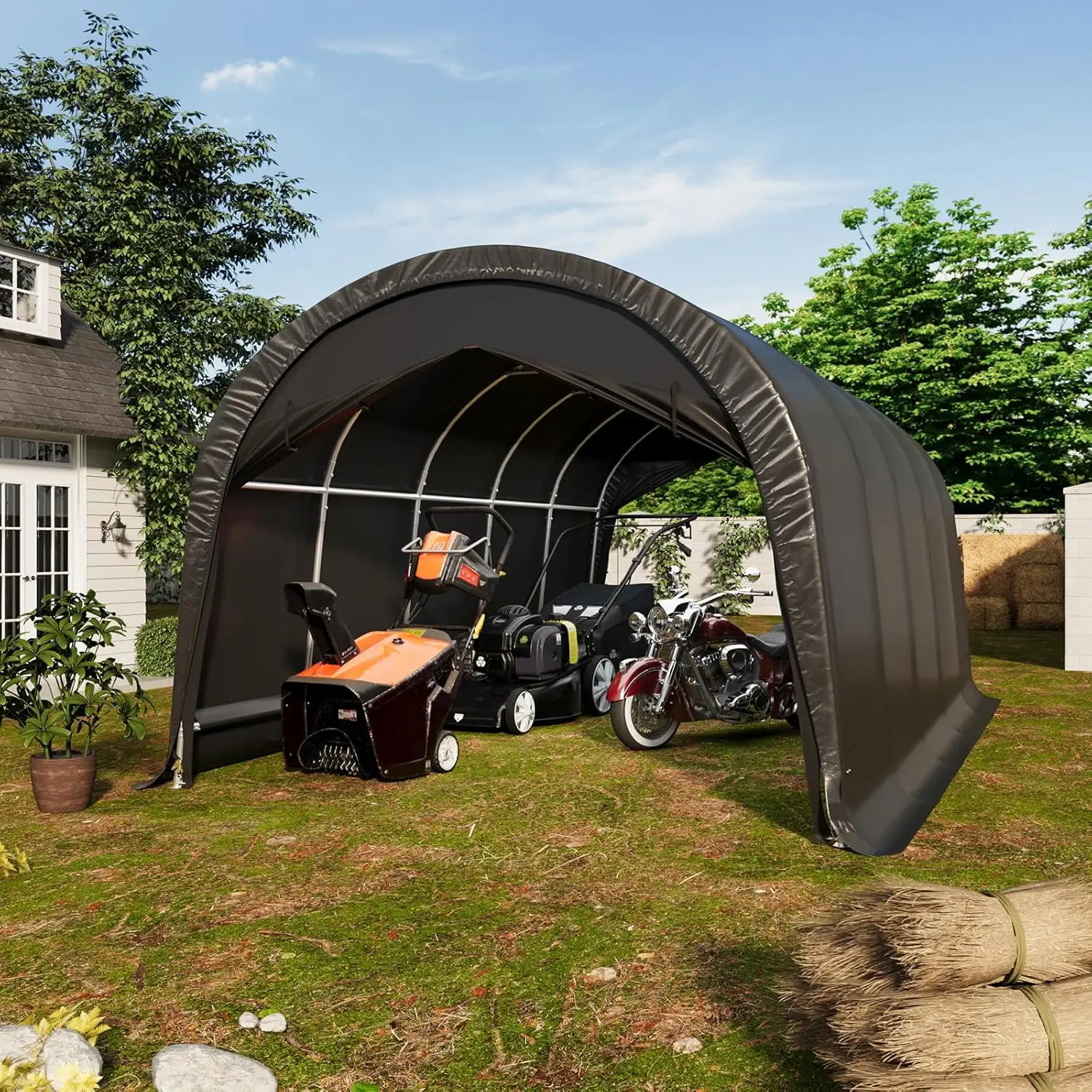 

Навес для автомобиля 12 x 20 футов, усиленный, переносной гараж с цельнометаллическим каркасом и круглой крышей, устойчивый к снегу, для использования на улице