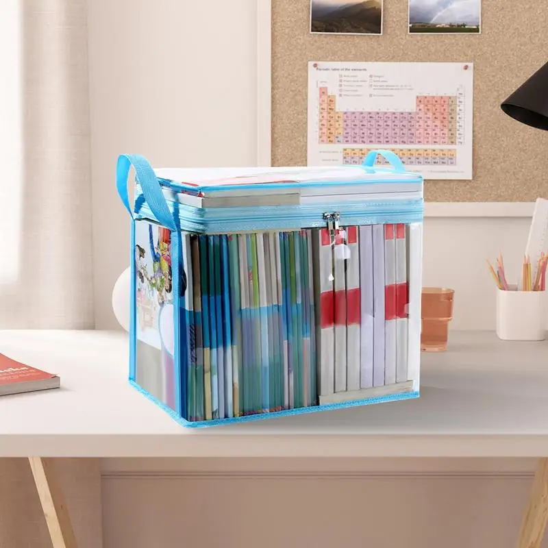 

Transparent Books Storage Bag Handle Stackable Document Collection Container Foldable Waterproof Tutorial Bag Storage Bag