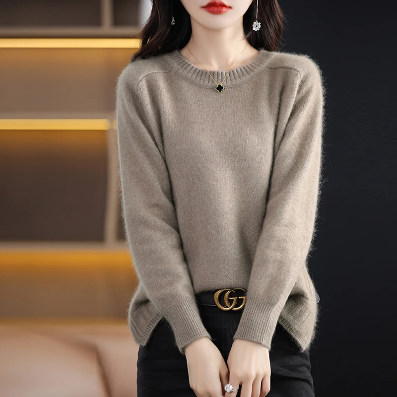 Women\'s Round Neck Pullover Pure Mink Cashmere Sweater Spring and Autumn Korean Version of the Trend Bottom Sweater Selling Top