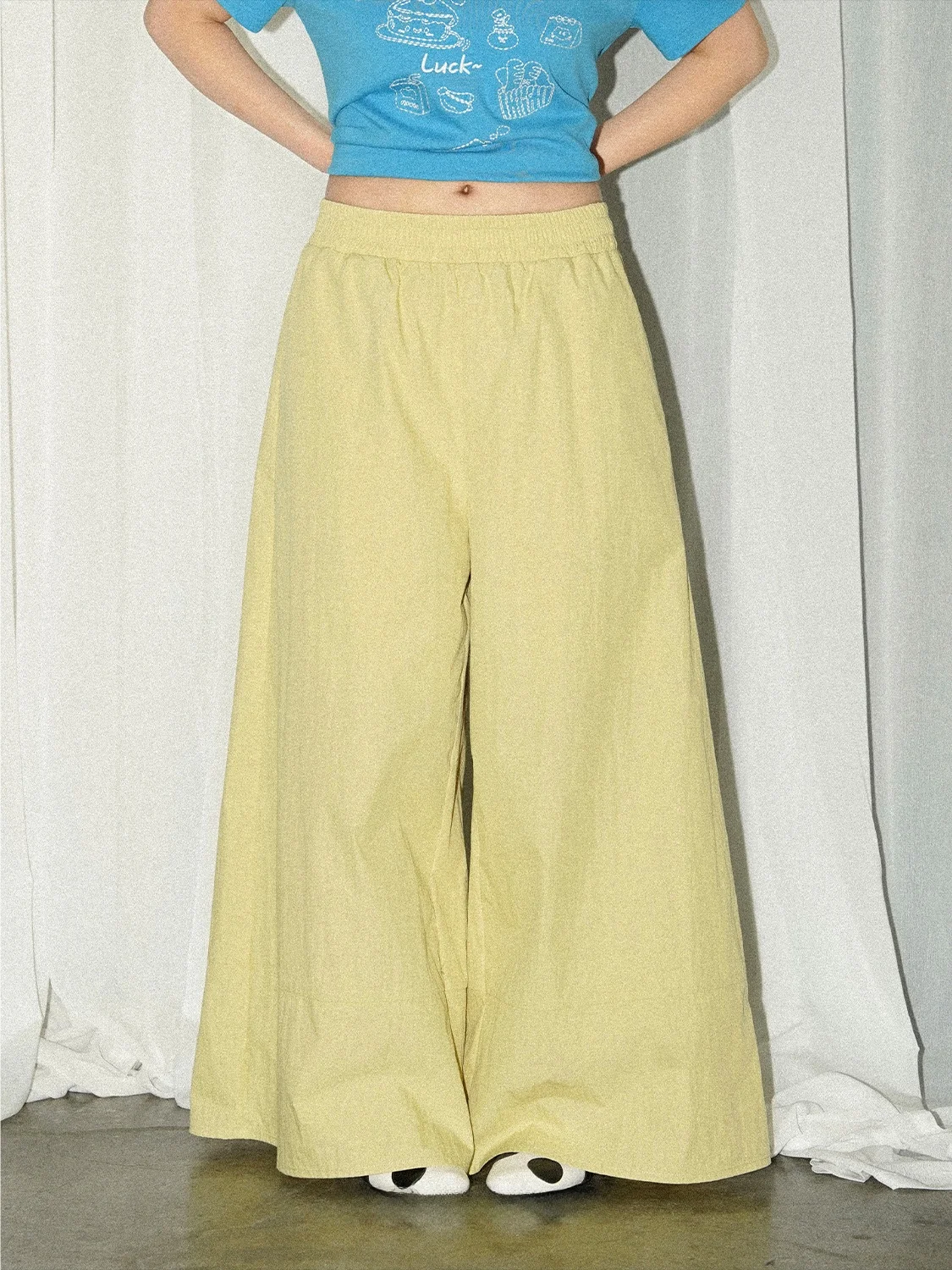 

JINGU Mountain Owner Skirt Pants plus Size Straight Leg Full Waist Elastic Wide Leg Casual Pants High Waist Summer Thin