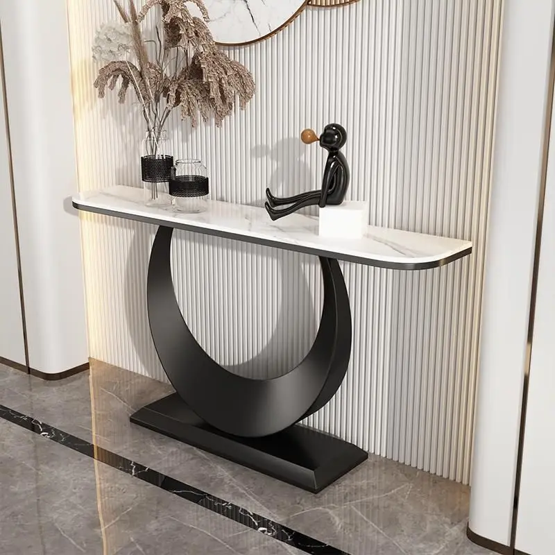 طاولة مدخل بلاطة صخرية فاخرة وخفيفة الوزن، مكتب دخول بسيط وحديث، غرفة المعيشة، طاولة عرض نهائية مبتكرة نصف دائرية مرة أخرى