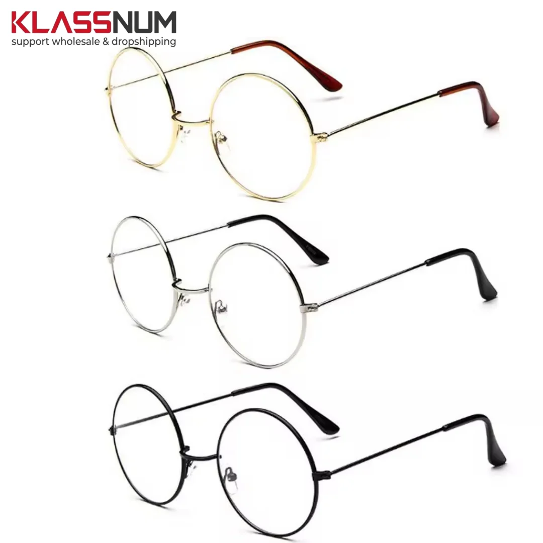 Women Men Large Oversized Metal Frame Clear Lens Retro Round Circle Eye Glasses Anti-blue Radiation Glasses Computer Goggles ﻿