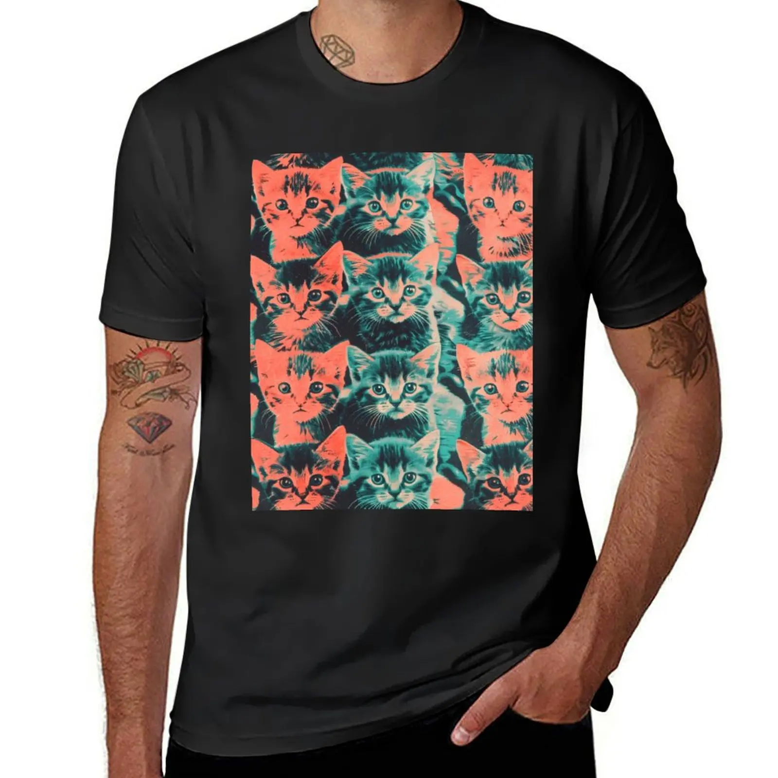 

Vintage Cute Cat Kittens Pattern Art T-Shirt designer shirts new edition men workout shirt