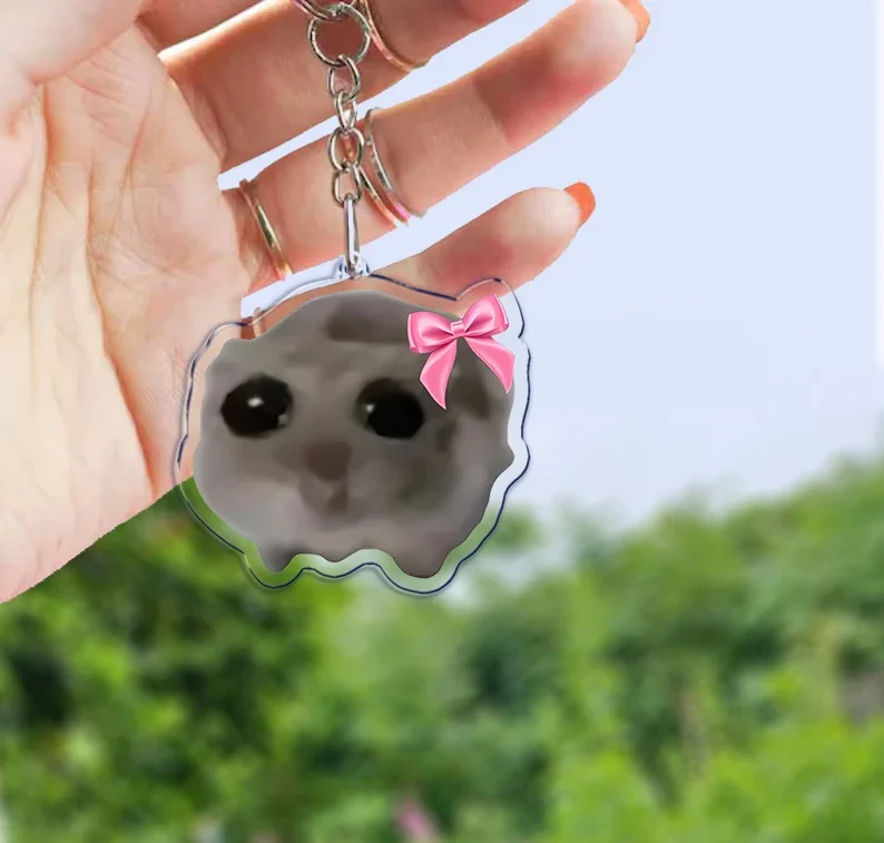 Fun Meme Im Just A Girl Sad Hamster Key Chain Keychains Ring for Accessories Bag Funny Pendant Keyring Jewelry Fans Gifts