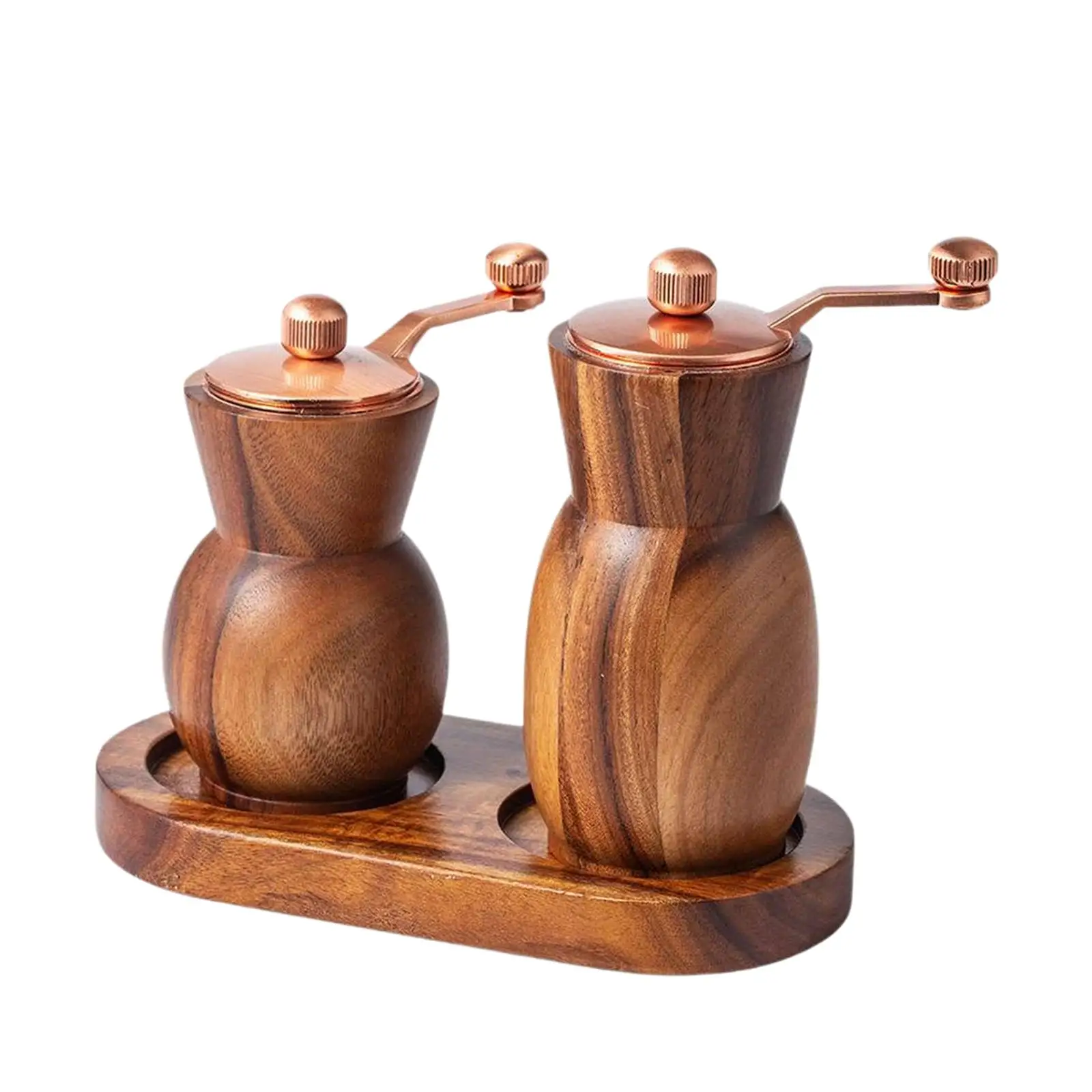 Refillable Acacia Pepper Mill and Salt Shaker Modern Spice Grinder Set with Holder for Tabletop Use