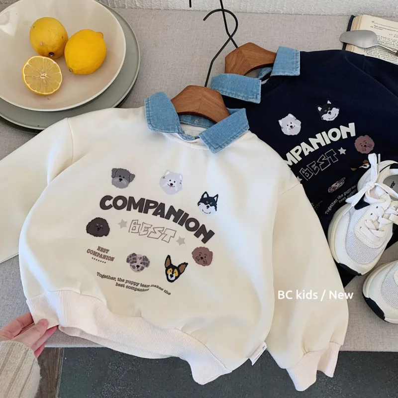

2025 Autumn Winter Cotton Children Kid Sweatshirt Boys Girls Bottom Cartoon Puppy Pullover 3-10 Years Top Long Sleeve Outfit
