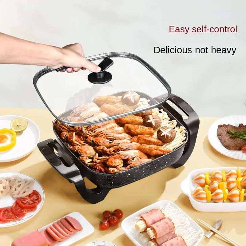 Multi-functional Home Korean Style Square Electric Hot Pot Healthy Kitchen Nonstick Hot Pot Ware Electric Caldron for Dormitory