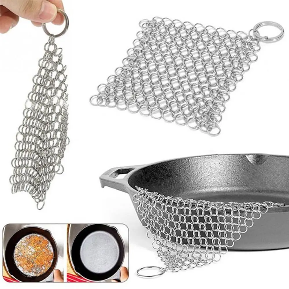 Finger Wash Cookware Scrubber Square Durable Circular Ring Chainmail Kitchen Tool Stainless Steel Pan Brush Cast Iron Cleaner
