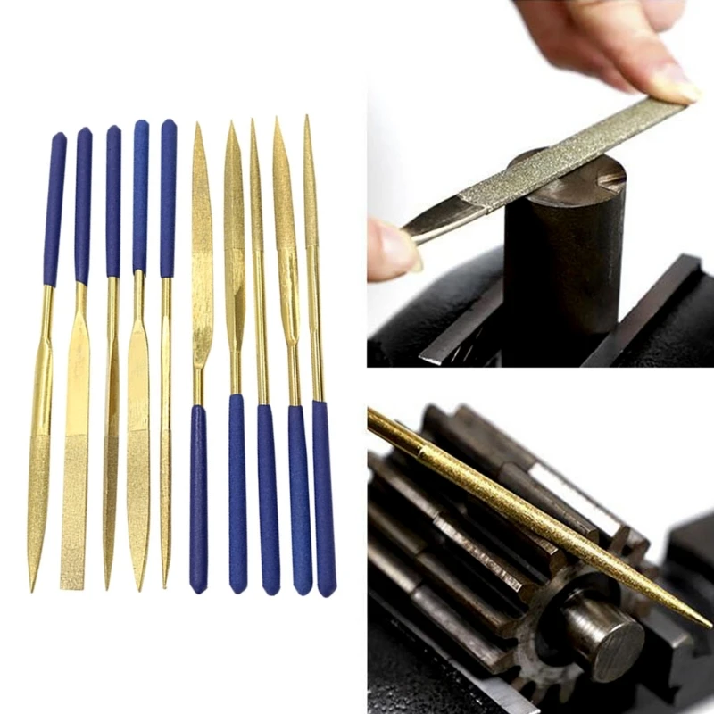 High Quality 10Piece Diamond Needle File Set for Precise Work Suitable for Ceramics, Stones Tiles Soft Rubber Handles KXRE