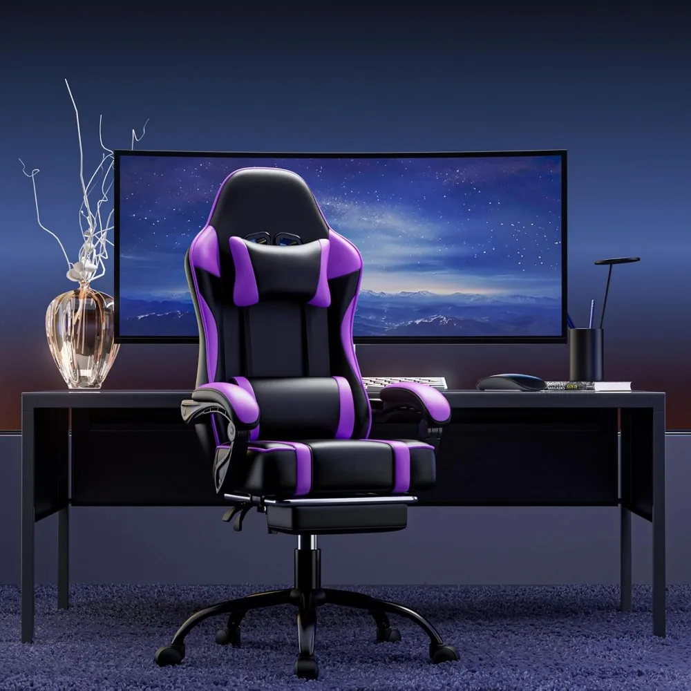 

Ergonomic electronic gaming chair with foot and lumbar support, headrests, adjustable height