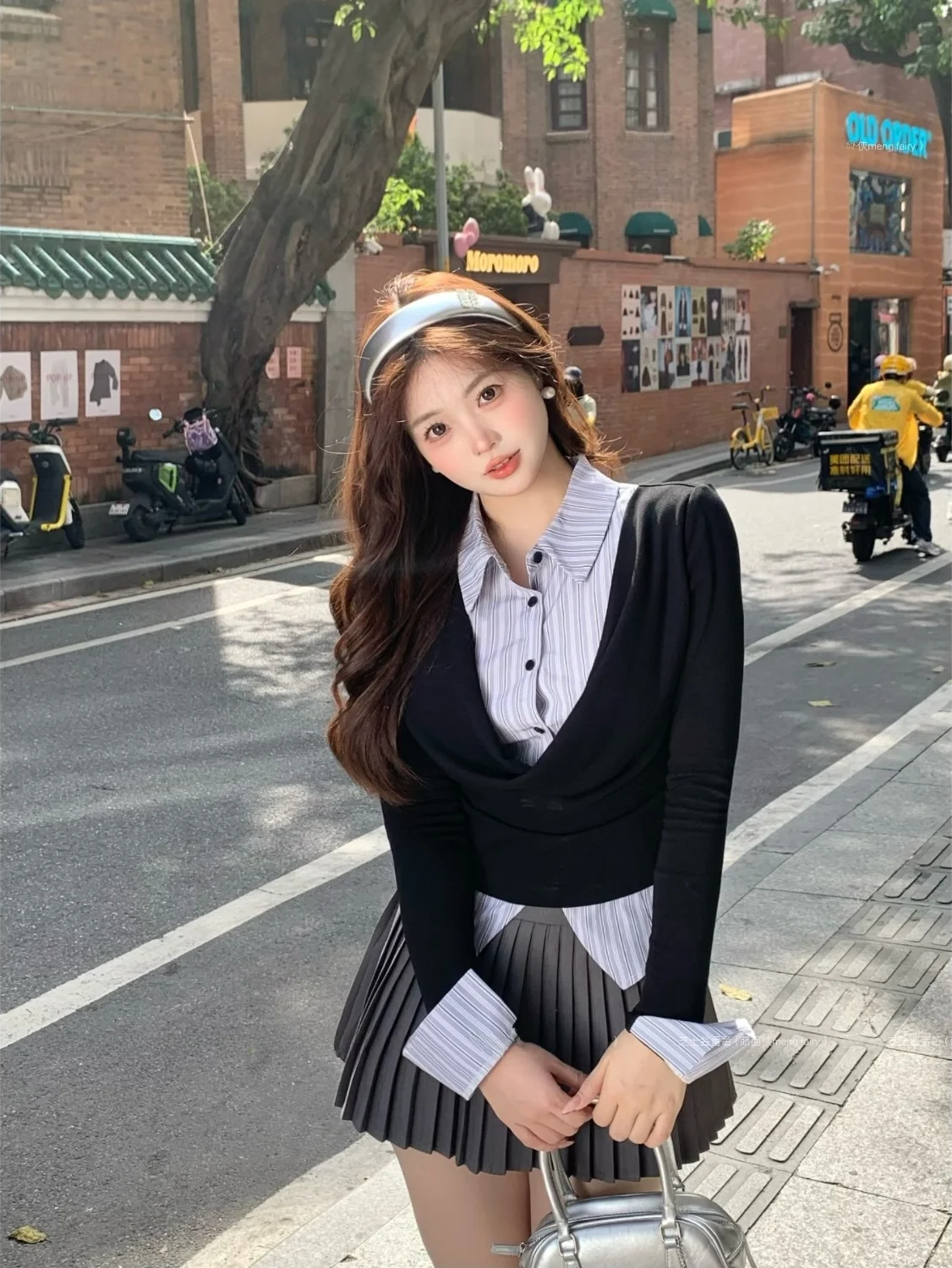 

Женский плиссированный комплект из двух предметов: топ и юбка, с эффектом двухслойности, в корейском стиле, с полосками, из хлопка Oni, с принтом Cute Face Hero Smart System