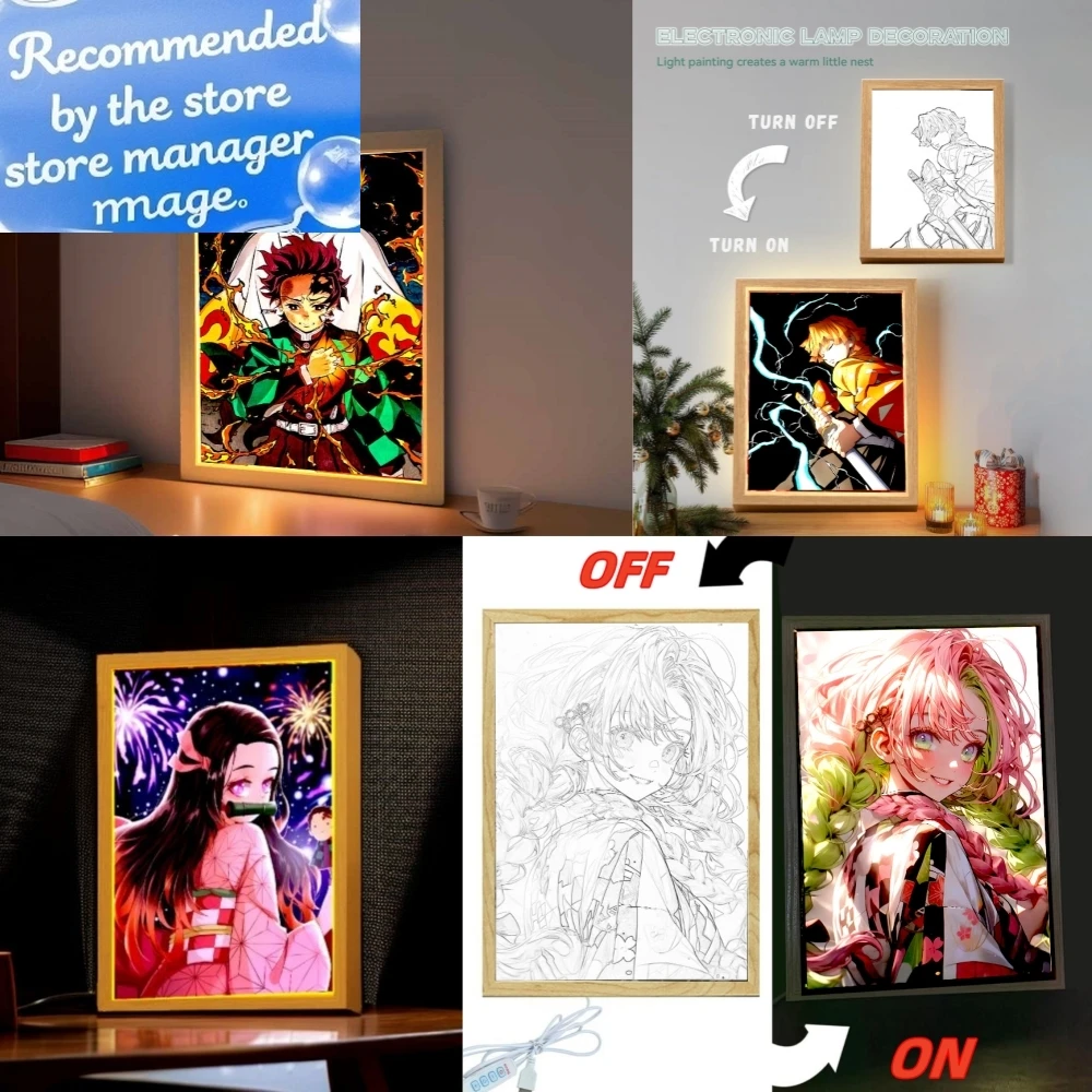 

Аниме Demon Slayer фигурки световая живопись фоторамка Tanjirou Nezuko светодиодный ночник фигурка Kimetsu No Yaiba подарки