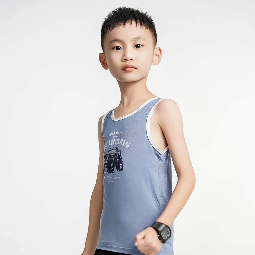 3Pcs 2024 New Boys Tank Tops White Kids Casual Vest Soft Undershirt Children Printed Sleeveless T-Shirt Summer Clothes Size 4-14