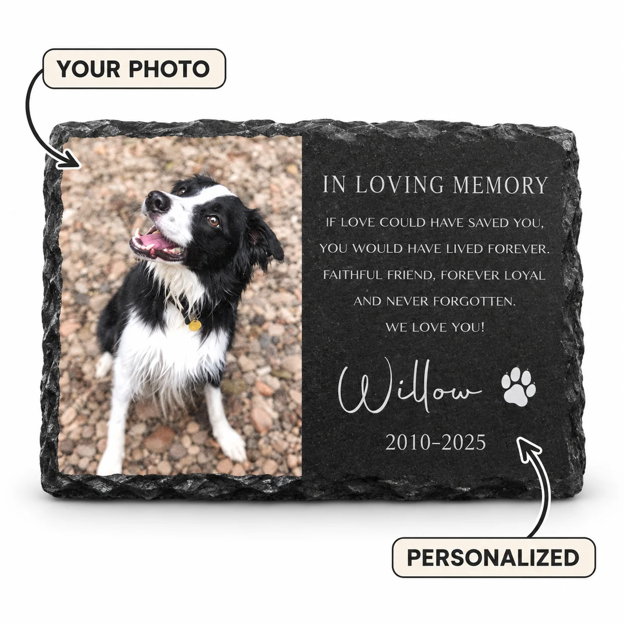 Personalized Pet Memorial Stone with Photo Printing Dog Grave Marker Plaque Custom Pet Memorial Garden Stone Slate with Name