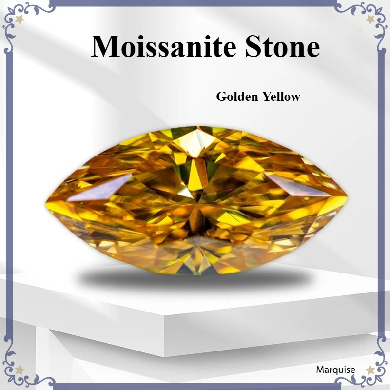 Top Moissanite Stone Marquise Cut Golden Yellow Color For Jewelry Making With Certificate