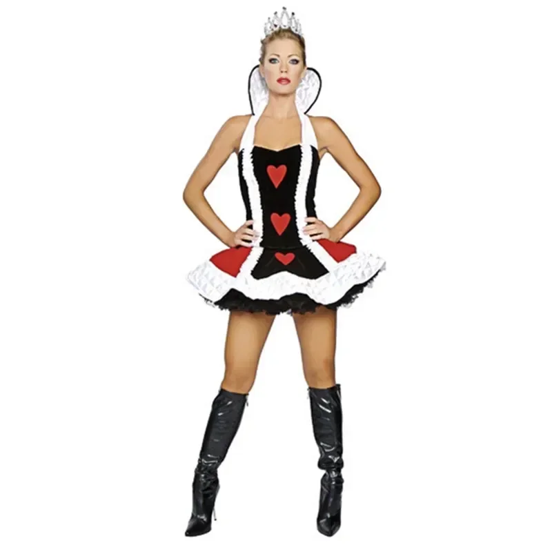 

Adult Women Red Queen Of Heart Cosplay Dress Halloween Masquerade Alice in Wonderland Vampire Queen Fancy Costume