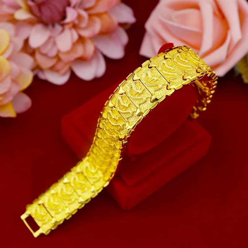 9999 real gold 24K yellow gold Dragon Watch Chain Widened