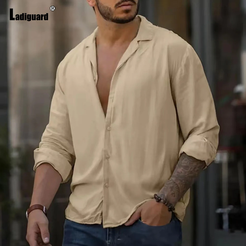 

Men Long Sleeves Fashion Shirts clothing 2023 Autumn Lepal Collar Basic Tops Casual Linen Shirts Plus Size Men's Simple Blouse