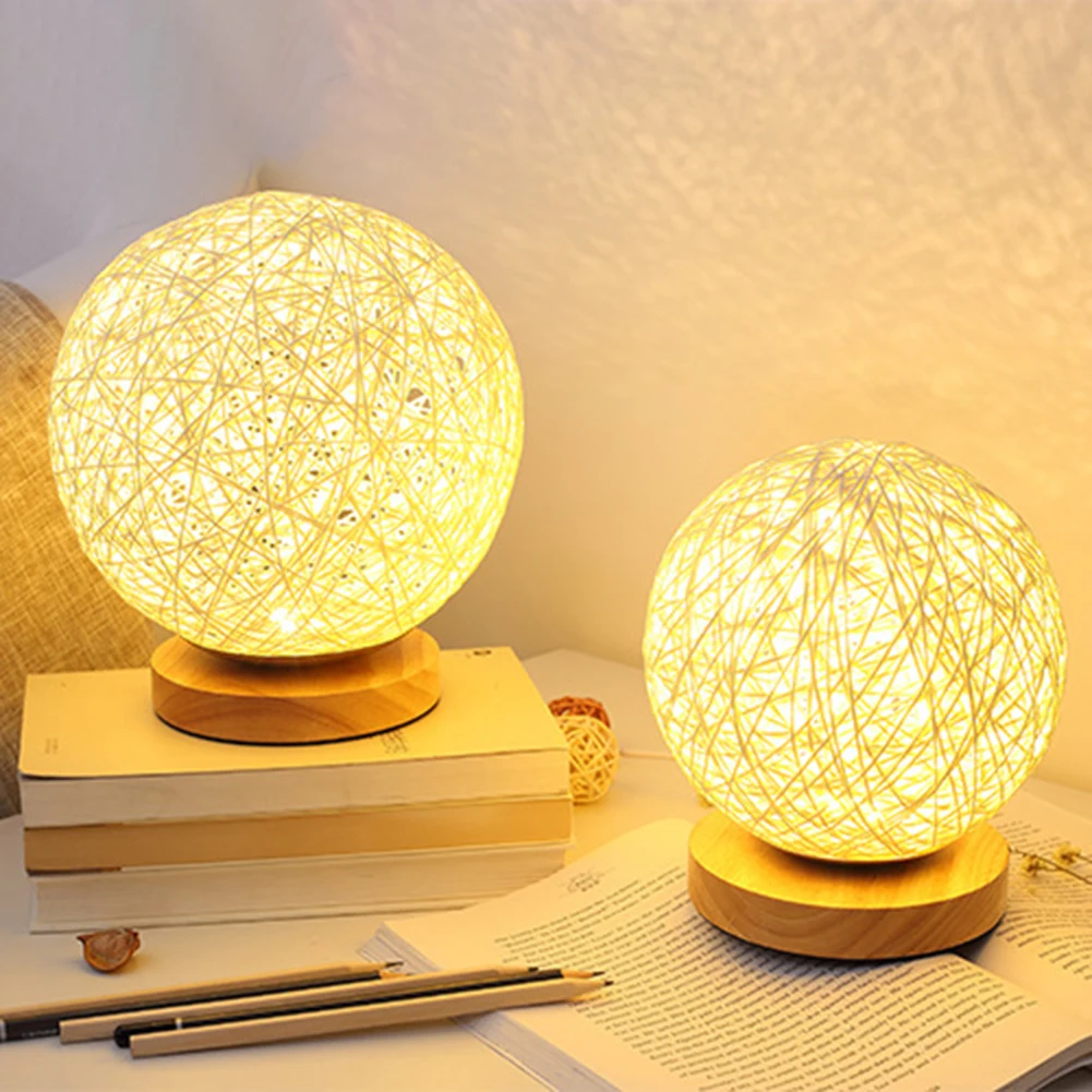 Bamboo Rattan Table Lamps LED Desk Lamp Indoor Art Decorations Creative Table Lamp Bedroom Bedside Night Light