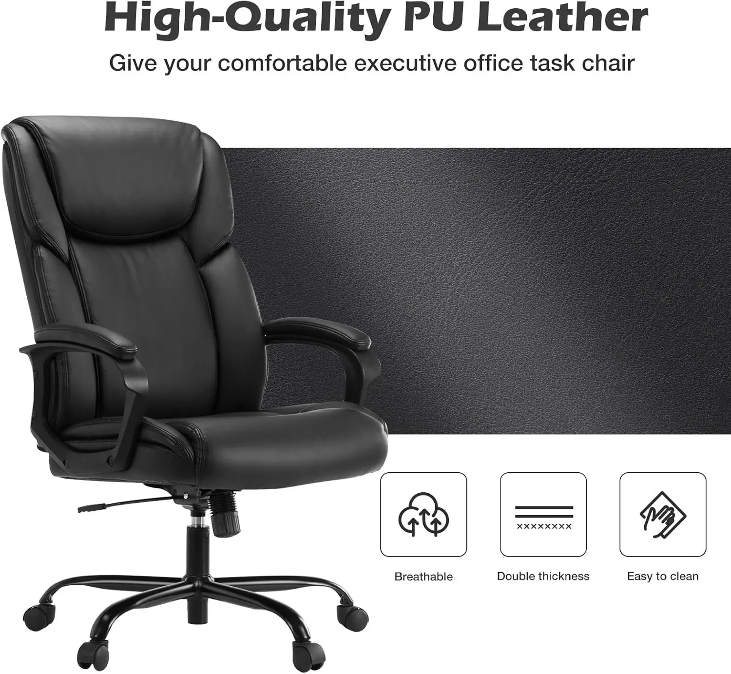 Comfy Heavy Duty Office Computer Chair Lumbar Back Support PU Leather Adjustable Height With Wheels