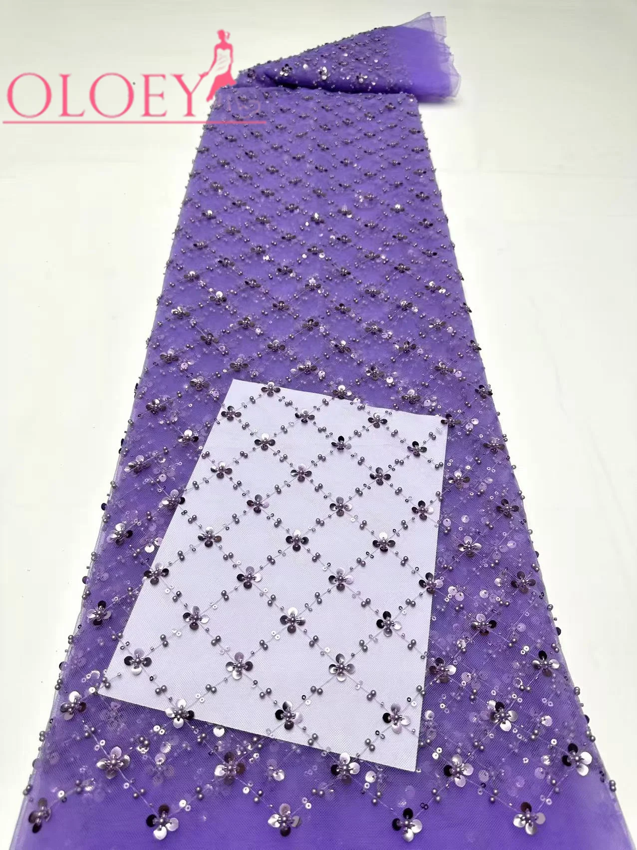 OLOEY  African Tulle Lace Fabric  French Net Sequins Fabric Sewing Embroidery With Beads Lace Tulle Mesh Nigeria Dress