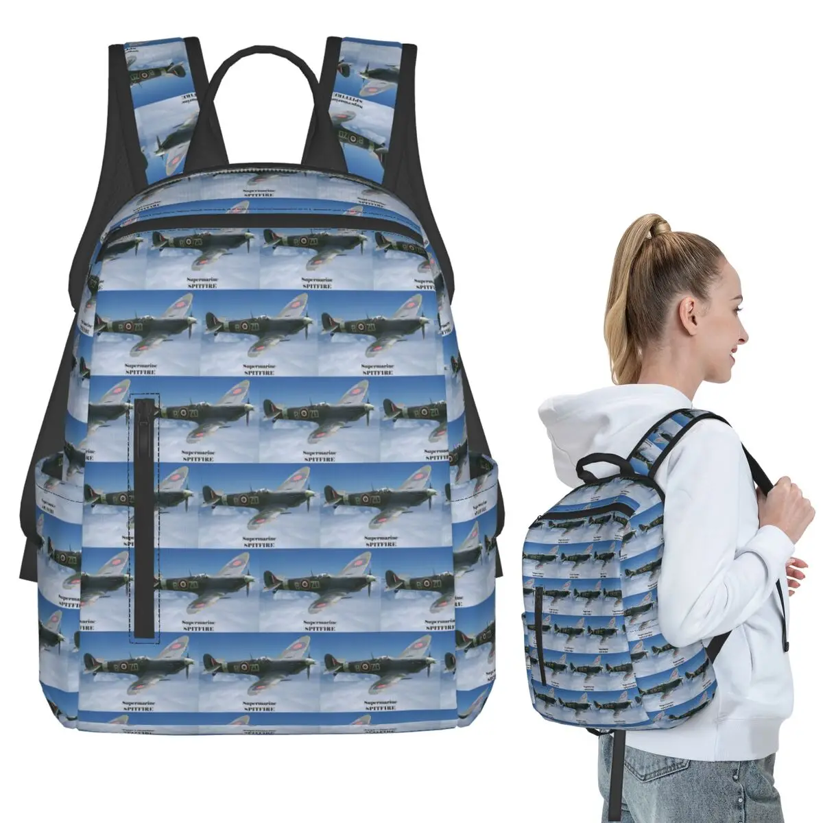 

Famous Aircraft - Supermarine Spitfire Backpack Student BookBag Kids School Bag Computer Shoulder Bags Men Women