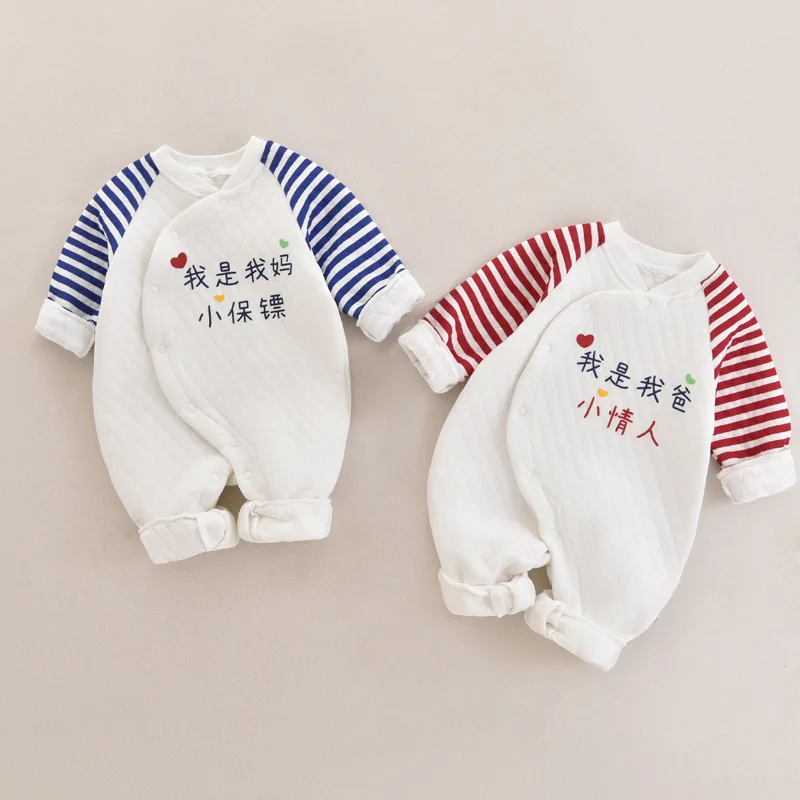 

Комплект для новорожденных из чистого хлопка: теплый комбинезон с хлопковой подкладкой, осенне-зимняя одежда для малышей, модный наряд для младенцев