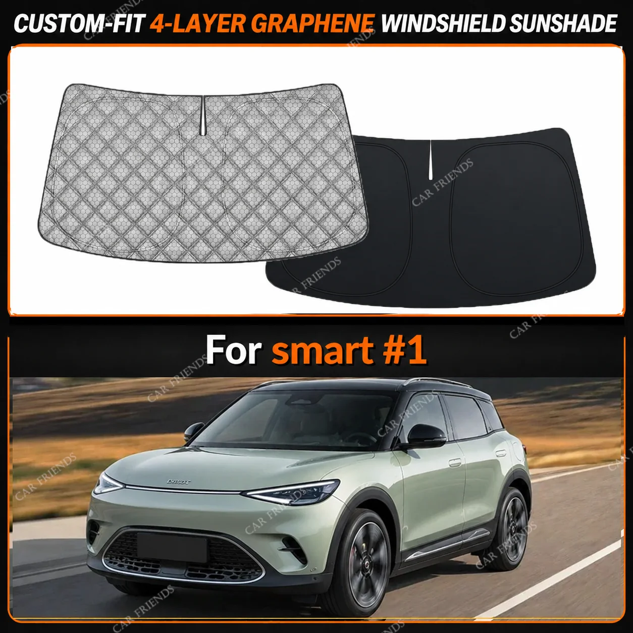 For smart #1 {smart} {#1} 4-Layer Graphene Windshield Sunshade Reflective Gray-Silver Surface Helps Reduce Direct Sunlight