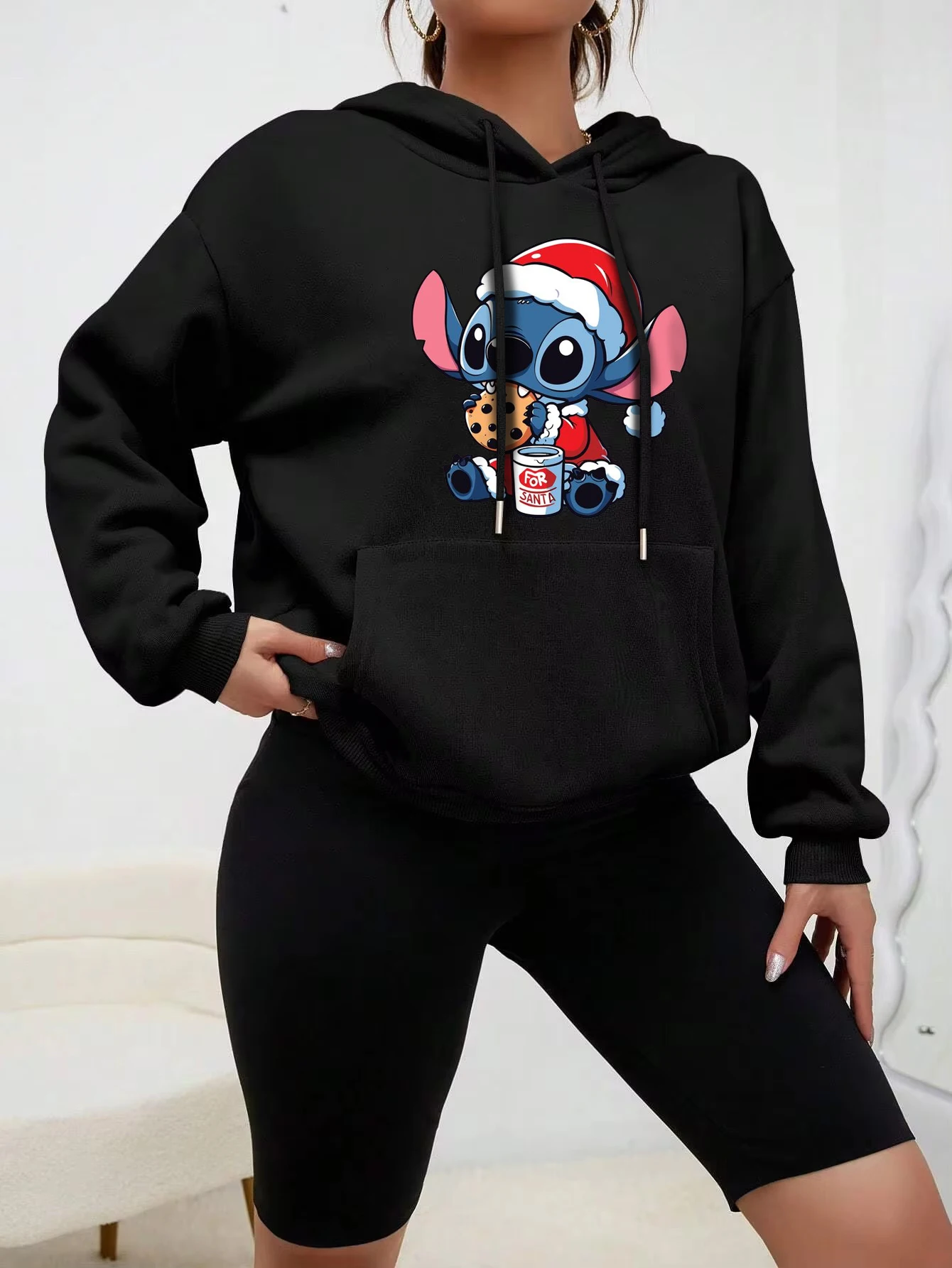 Woman y2k clothes cute Hoodie Fashion Stitch Angel Monster Letter Cartoon Sweatshirt Pullover Cute New outdoor sweatshirt 2024