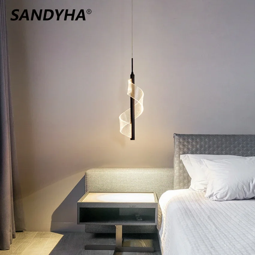 

SANDYHA Minimalist Luxury Pendant Lighting Acrylic LED Chandelier Living Dining Bedroom Hotel Bedside Hanging Lamp Home Decor