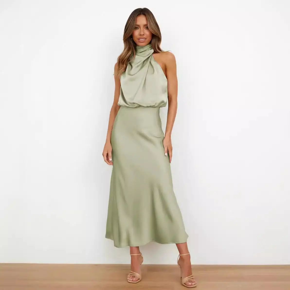 Ele Satin Svel Dr Light robe de soirée taille moyenne jupe trapèze v-ne Busin décontracté vêtements de maison automne Faion