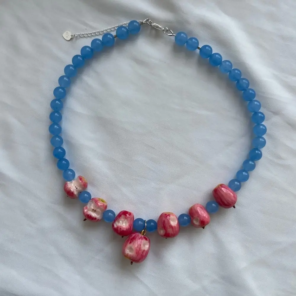 Simple Layered Beads Fruit Necklace Stackable Colorful Beads Necklace Bracelet Set Retro Charm Fruits Bracelet Vacation
