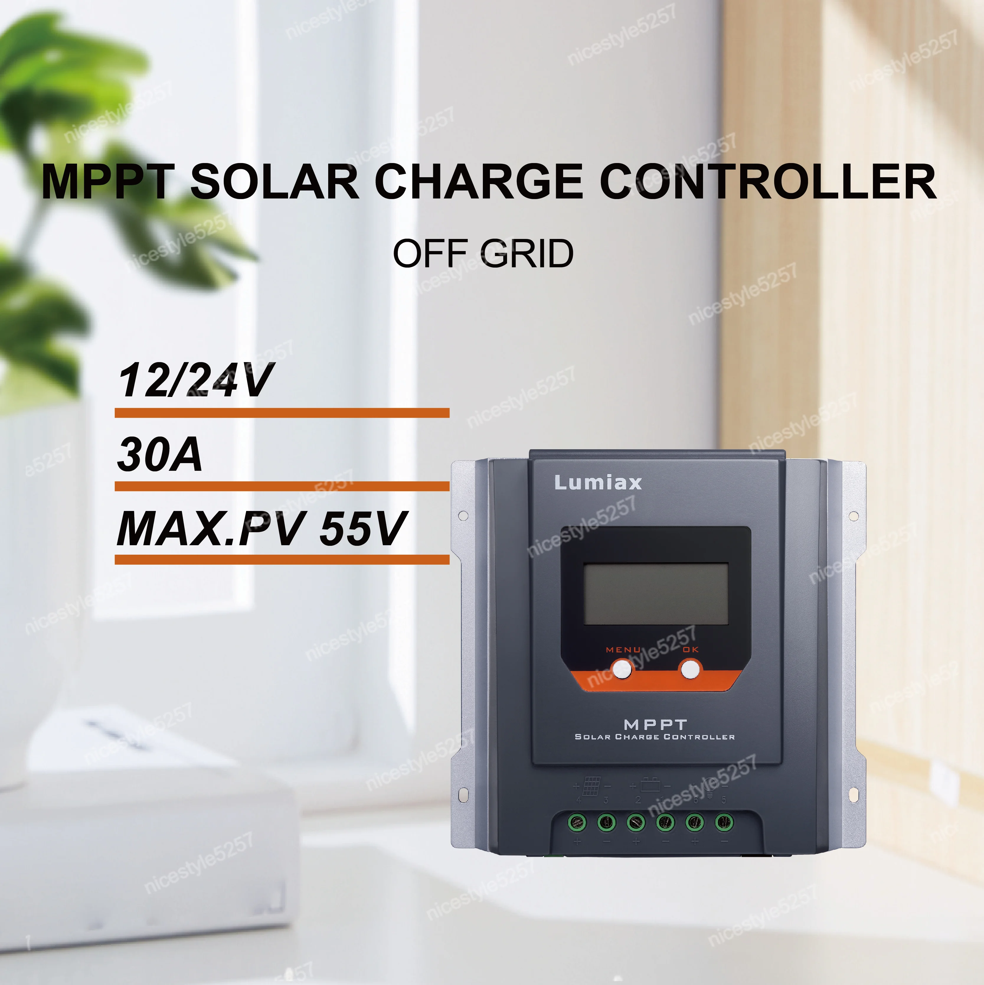 Lumiax 30A 12v 24v Mppt Solar Charge Controller, Single PV Input Regulator for Home Solar Storage Systems