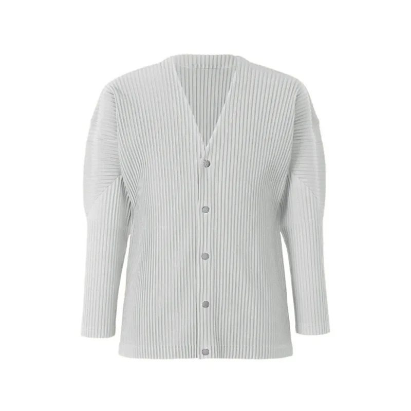 ISSEY Jacket Japanese-inspired Miyake-style pleated, sophisticated casual loose-fit textured collarless blazer for men