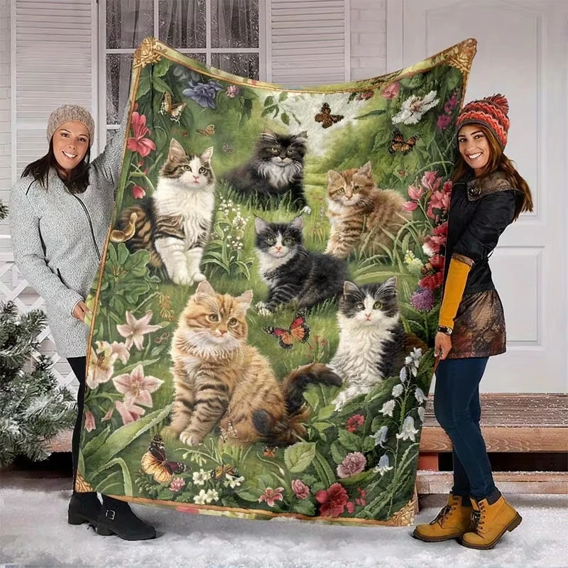 

Cat Flannel Blanket Soft and Comfortable Office Travel Portable Blanket Four-Season Use Pet Lover Gift
