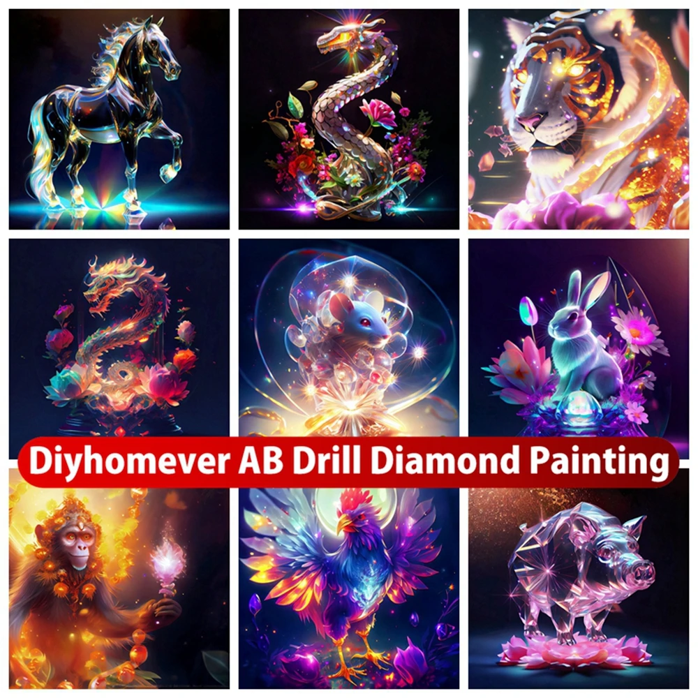 

Crystal Zodiac Animals 5D DIY AB Diamond Painting Art Cross Stitch Mosaic Pictures Embroidery Rhinestones Home Decor Gift
