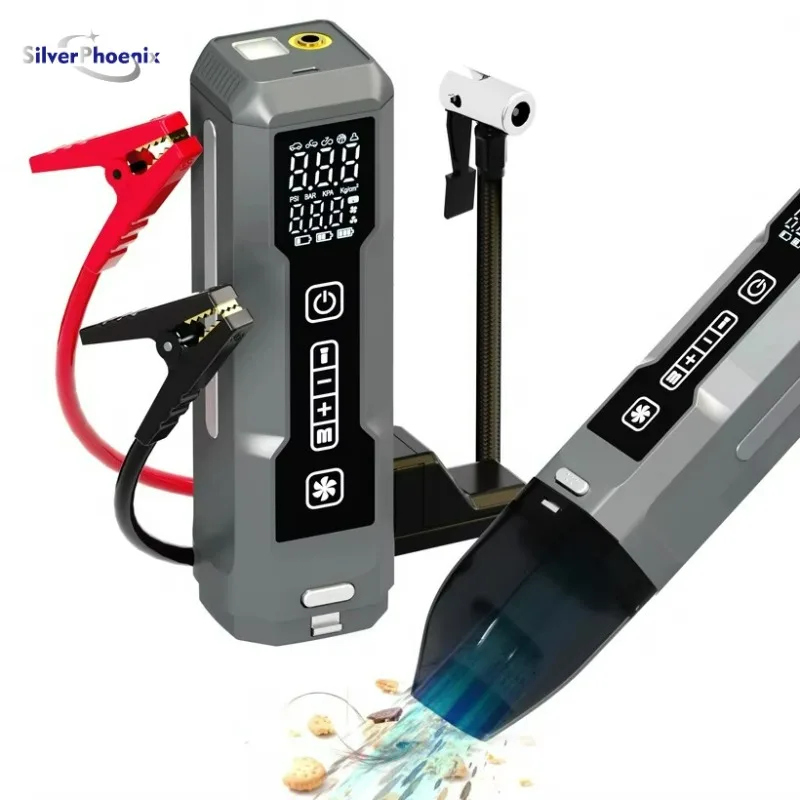 

Автомобильный пылесос 5-в-1、Спуск автомобильного прыжка 、Накаление,、Функции освещения и измерения давления в шинах Чистящие средства